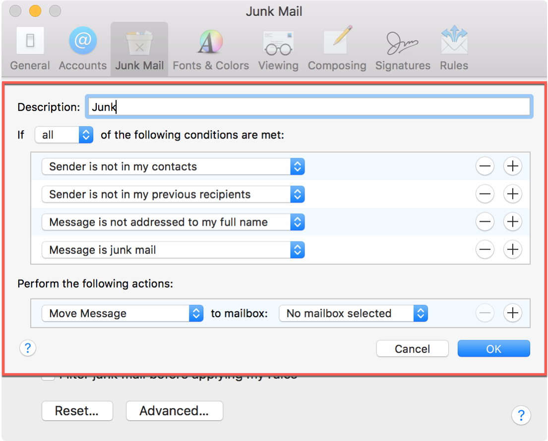 junk email for mac